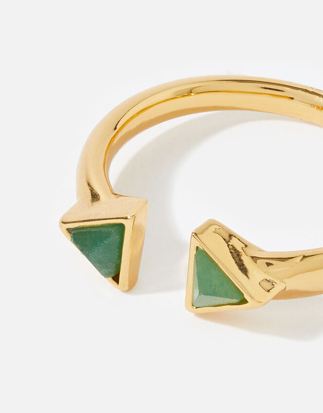 Gold-Plated Healing Stone Aventurine Pyramid Ring, Gold (GOLD), large
