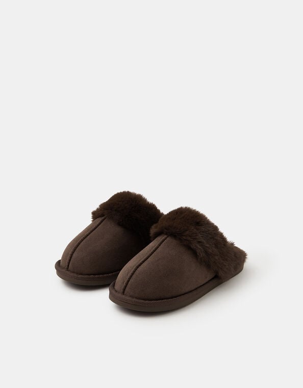 Suedette Mule Slippers, Brown (CHOCOLATE), large