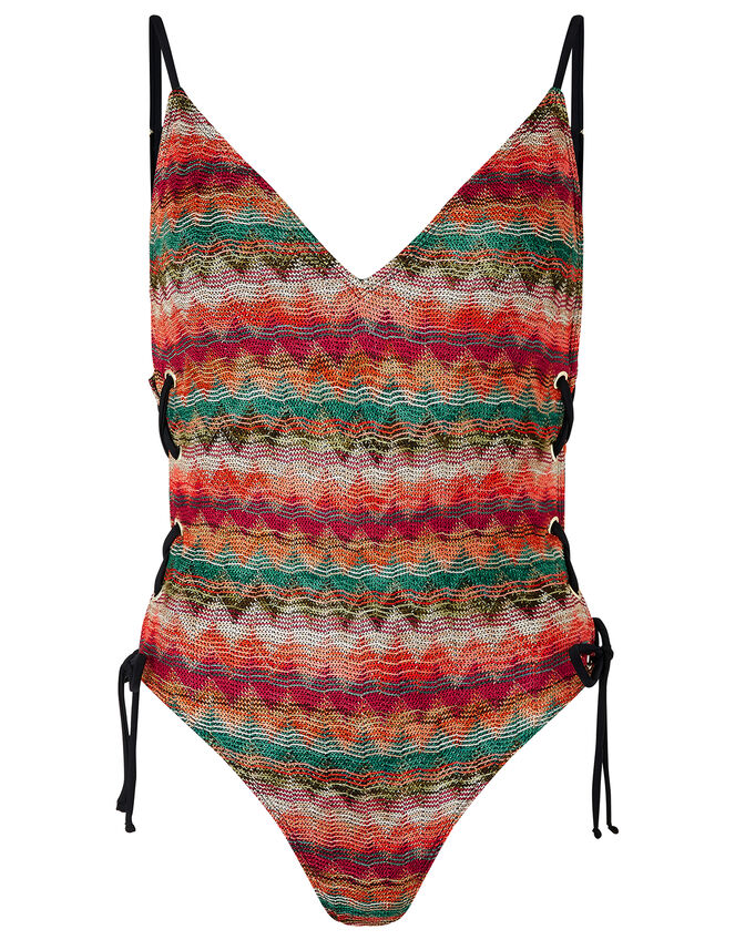 Zig-Zag Macramé Swimsuit, Multi (BRIGHTS-MULTI), large