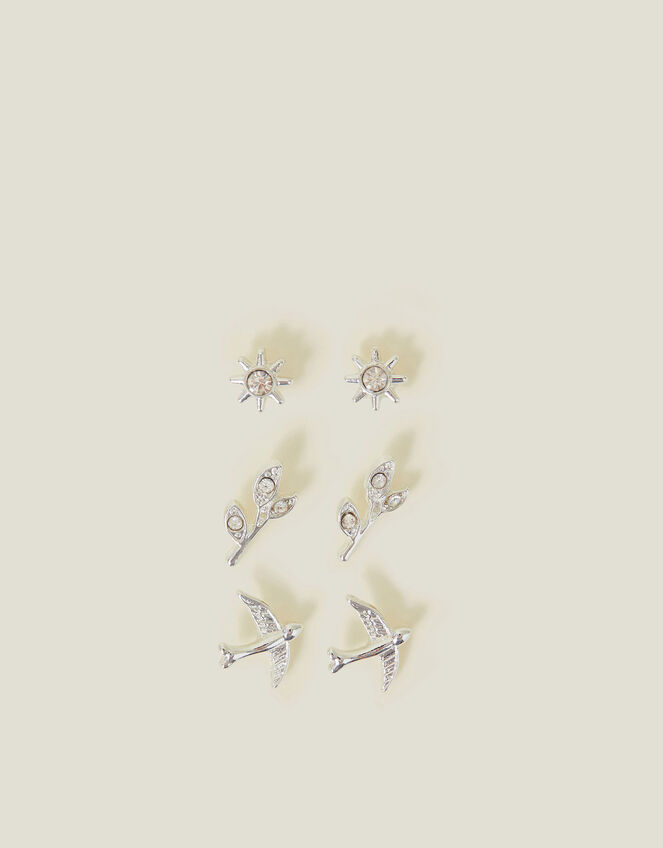 3-Pack Swallow Stud Earrings, Silver (SILVER), large