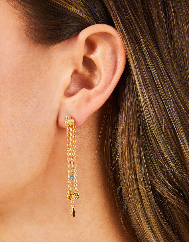 14ct Gold-Plated Beaded Long Drop Earrings, , large