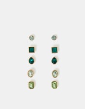 5-Pack Gem Stud Earrings Green, , large
