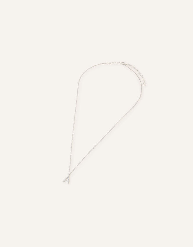 Sterling Silver Super Sparkle Initial Pendant Necklace, White (ST CRYSTAL), large