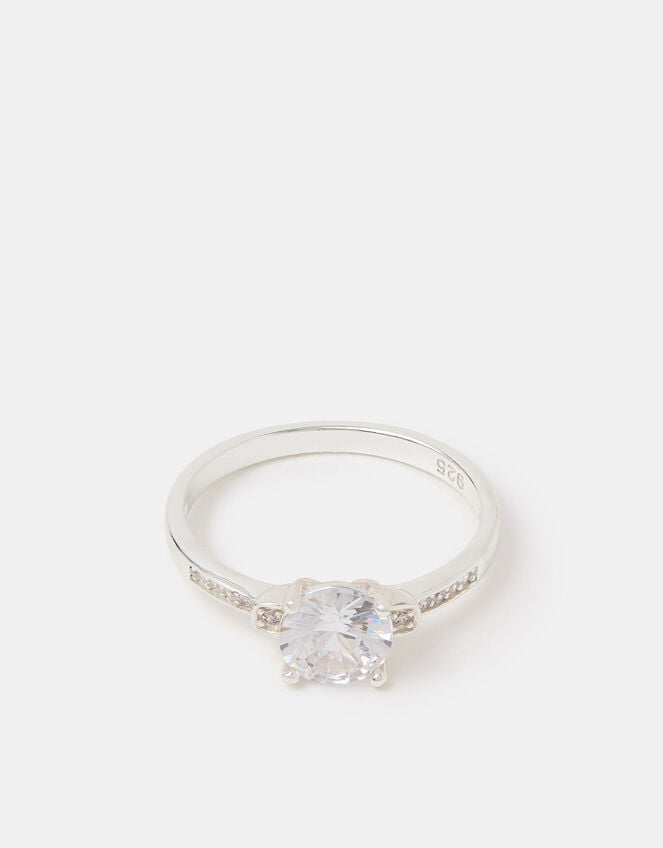 Sterling Silver Cubic Zirconia Engagement Ring, Silver (ST SILVER), large