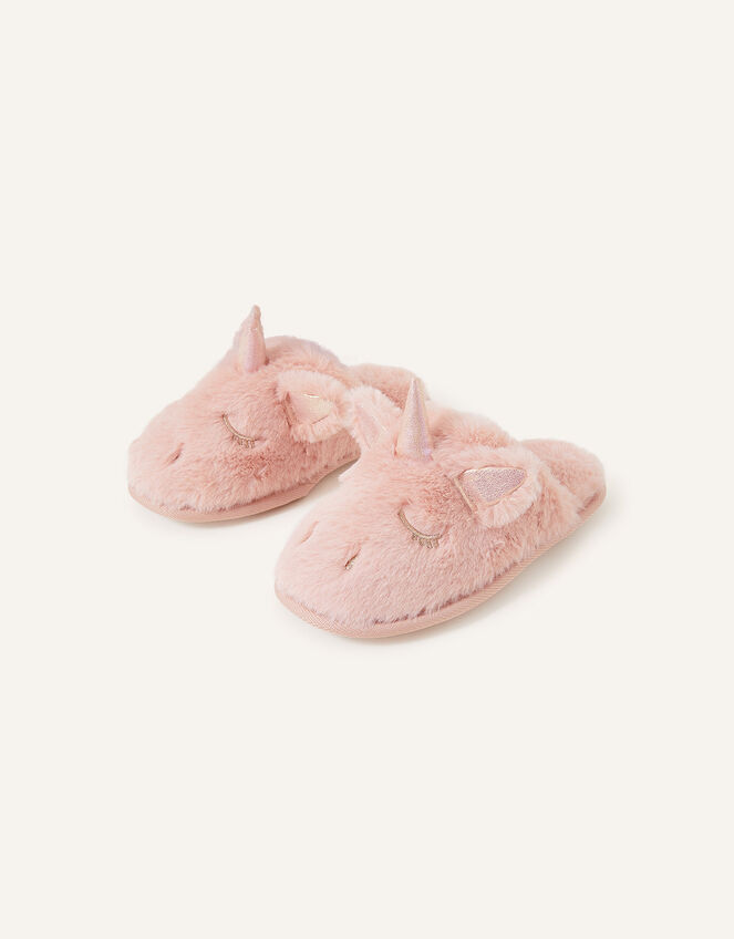 Fluffy Faux Fur Unicorn Mule Slippers, Pink (PINK), large