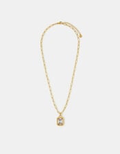 Stainless Steel Rectangle Stone Pendant Necklace, , large