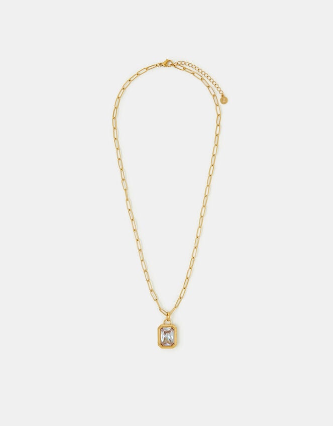 Stainless Steel Rectangle Stone Pendant Necklace, , large