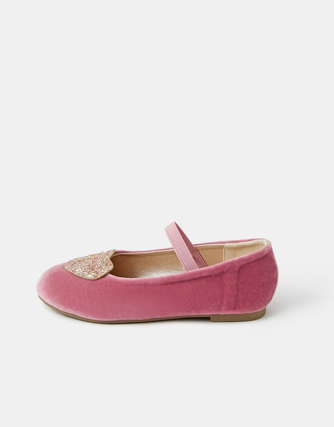 Girls Heart Velvet Ballet Flats, Pink (PINK), large