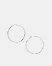 Sterling Silver-Plated Hoop Earrings, , large