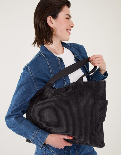 Cord Shopper Bag, Black (BLACK), large