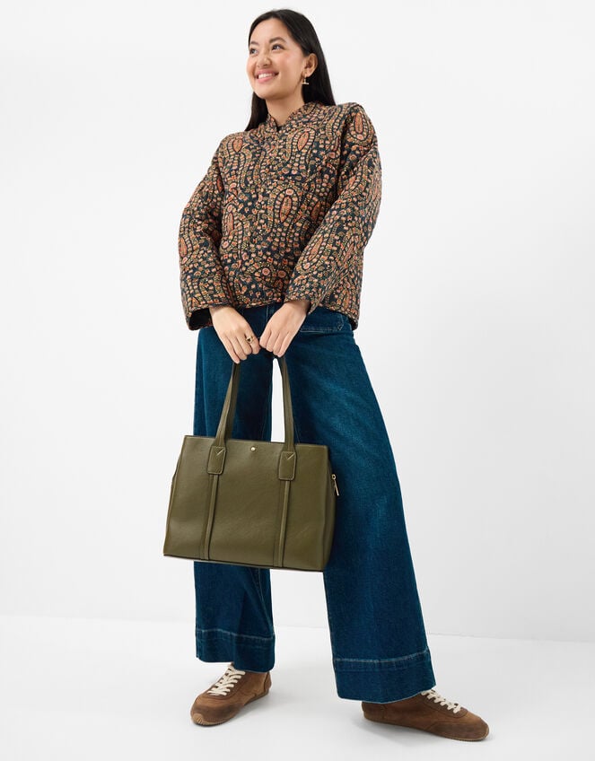 Webbing Strap Faux Leather Shoulder Bag, Green (OLIVE), large