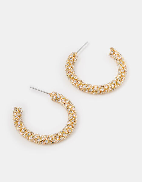 Chunky Diamanté Hoop Earrings, , large