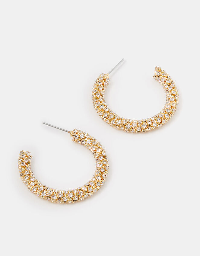 Chunky Diamanté Hoop Earrings, , large
