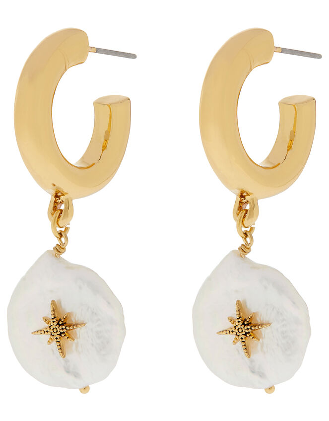 Gold-Plated Star Baroque Pearl Earrings, , large