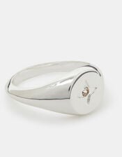 Sterling Silver-Plated Star Diamanté Signet Ring, Silver (ST SILVER), large
