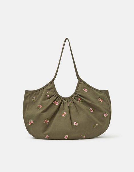 Oversized Floral Embroidered Shoulder Bag, , large