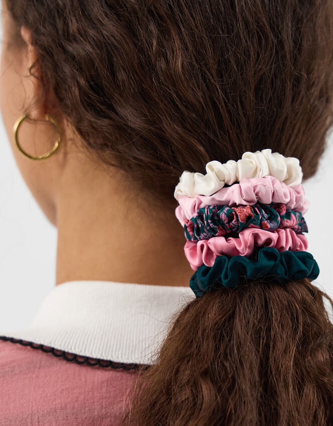 5-Pack Skinny Satin Hair Scrunchies, , large