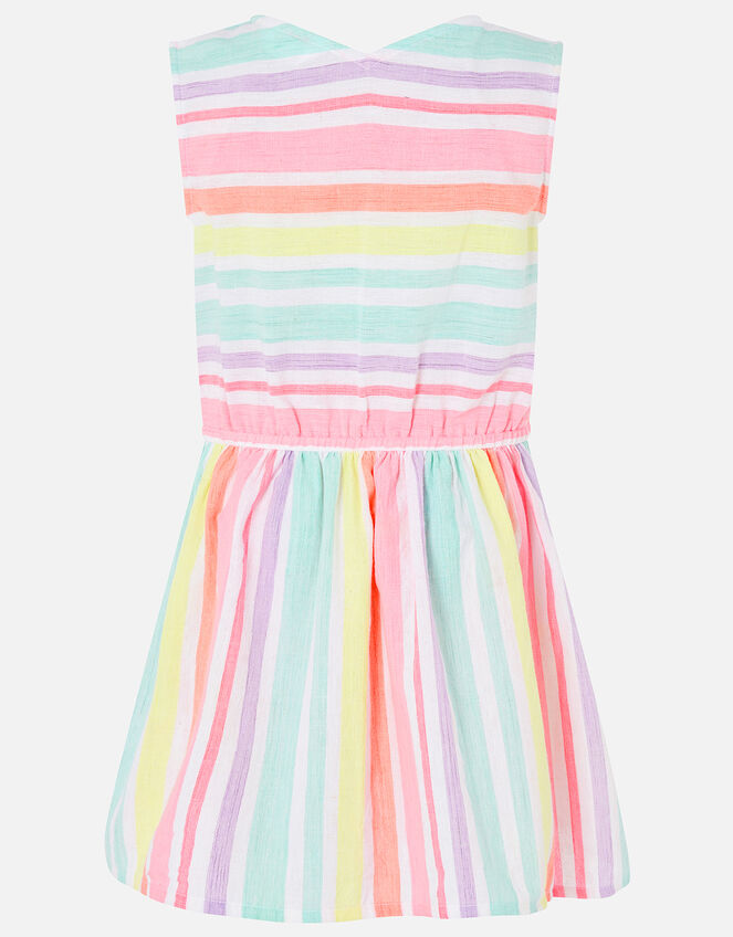 Girls Rainbow Stripe Dress in Linen Blend, Multi (BRIGHTS-MULTI), large