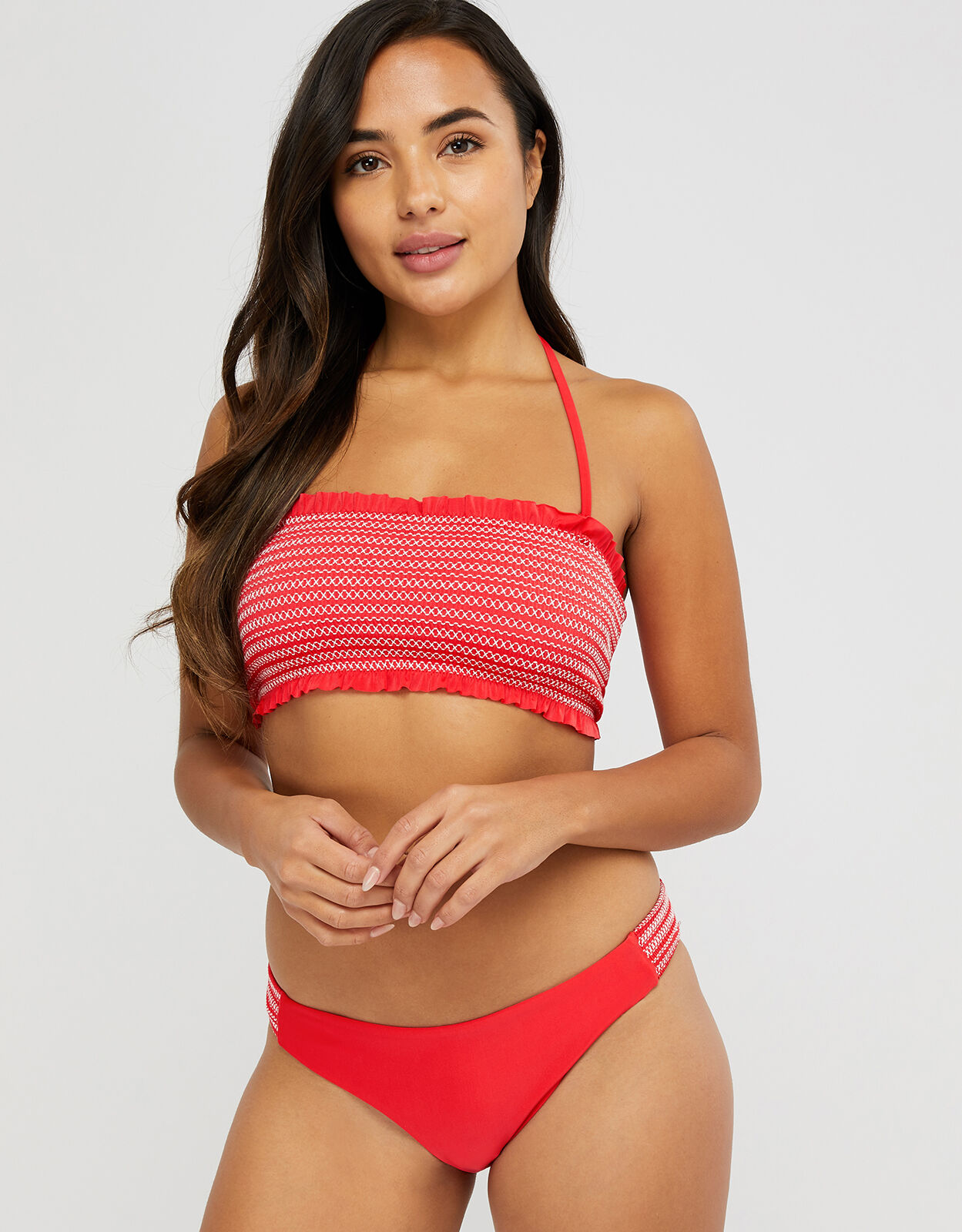 Smocked Bikini Brief with Recycled Polyester Red Bikini bottoms Accessorize Global