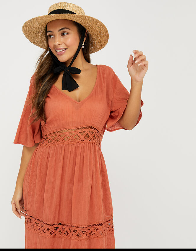 Lace Insert Maxi Dress, Orange (RUST), large