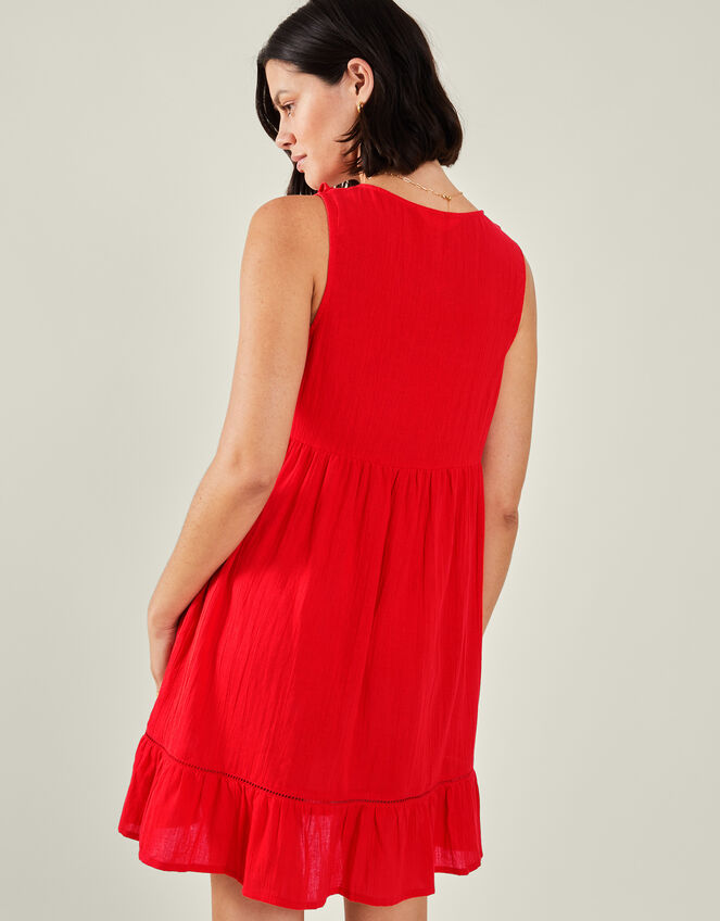 Sleeveless Ruffle Mini Dress, Red (RED), large