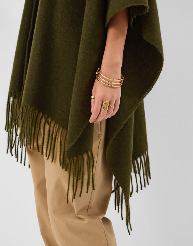Fringe Knit Poncho, , large