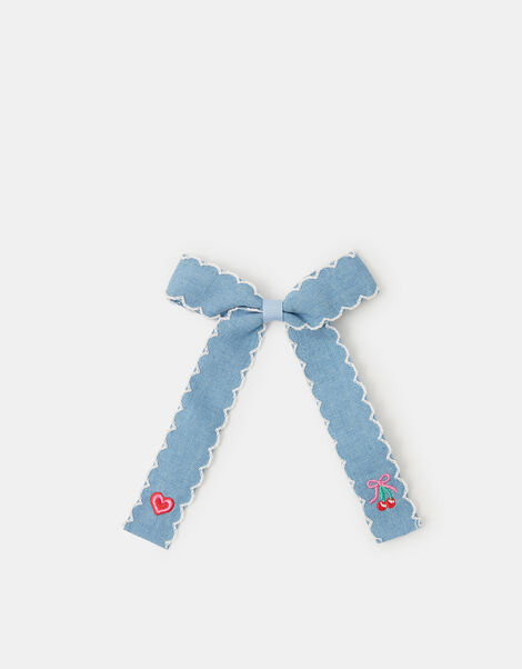 Girls Chambray Bow Hair Clip, , large