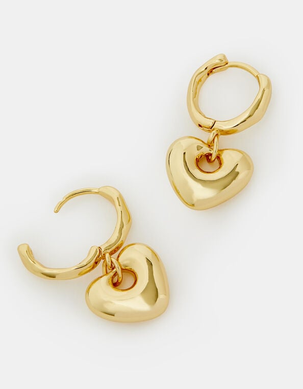 14ct Gold-Plated Heart Huggie Hoop Earrings, , large