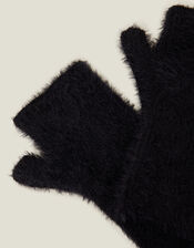 Fluffy Cut Off Gloves, Black (BLACK), large