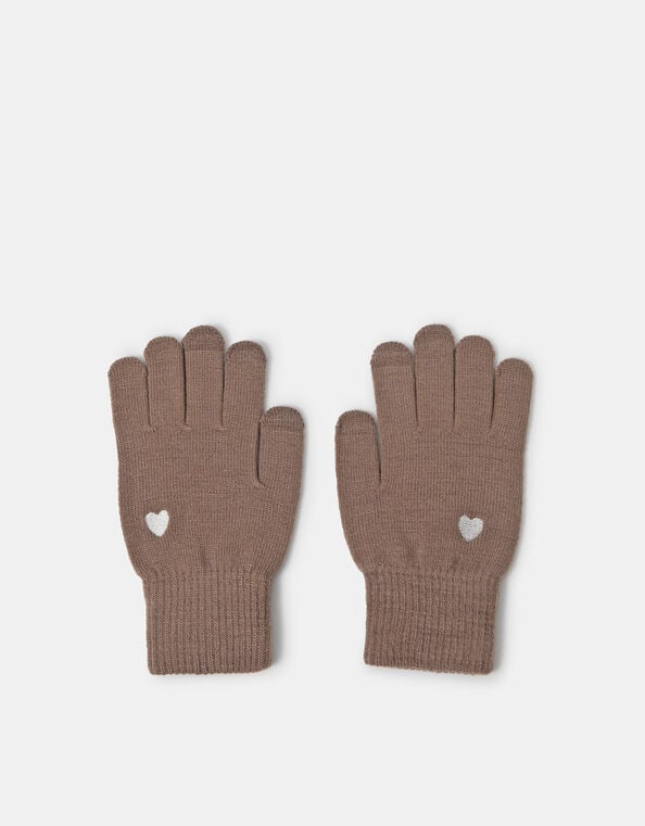 Heart Embroidered Touchscreen Gloves, Mink (MINK), large