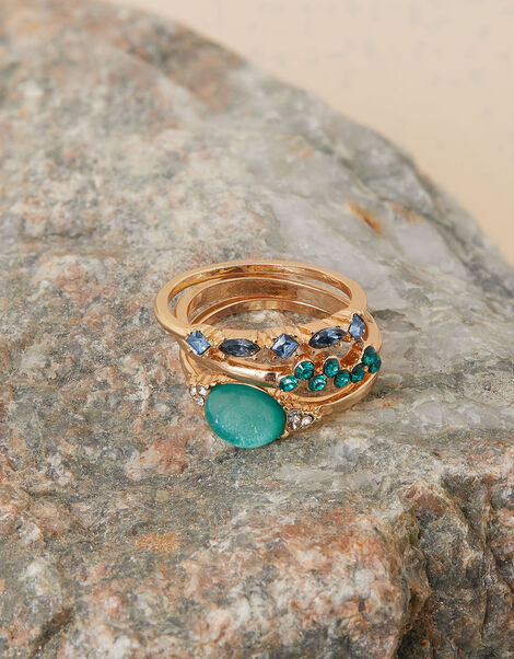 Mini Gem Stacking Rings Set of Three, Green (GREEN), large