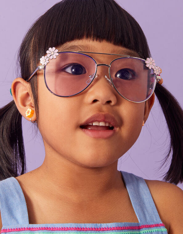 Girls Flower Aviator Sunglasses with Recycled Metal, , large