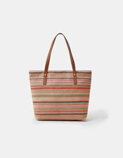Woven Stripe Raffia Shoulder Bag, , large
