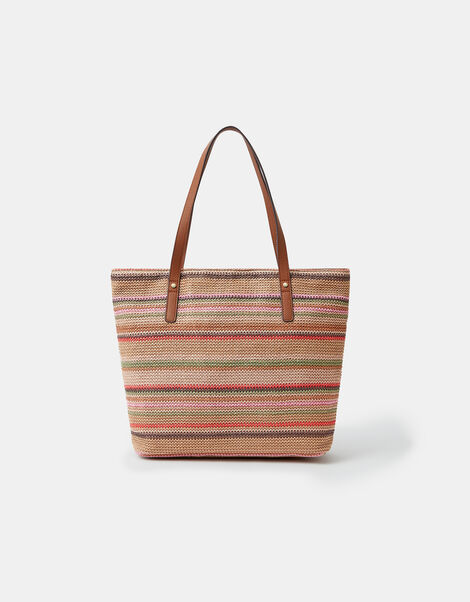 Woven Stripe Raffia Shoulder Bag, , large