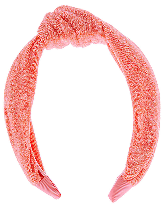 Wide Knot Towelling Headband, Orange (CORAL), large