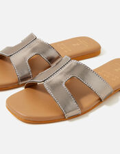 Contrast Stitch Leather Sandals , Metallic (METALLICS), large