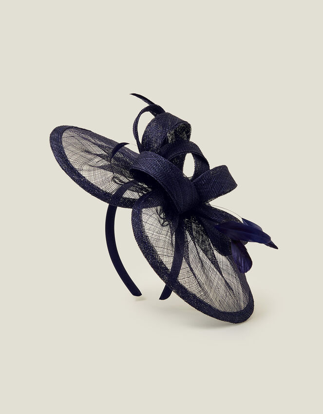 Penelope Sin Bow Fascinator, Blue (NAVY), large