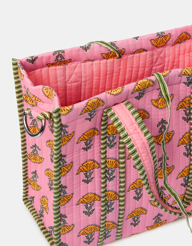 Floral Block Print Quilted Handbag, , large