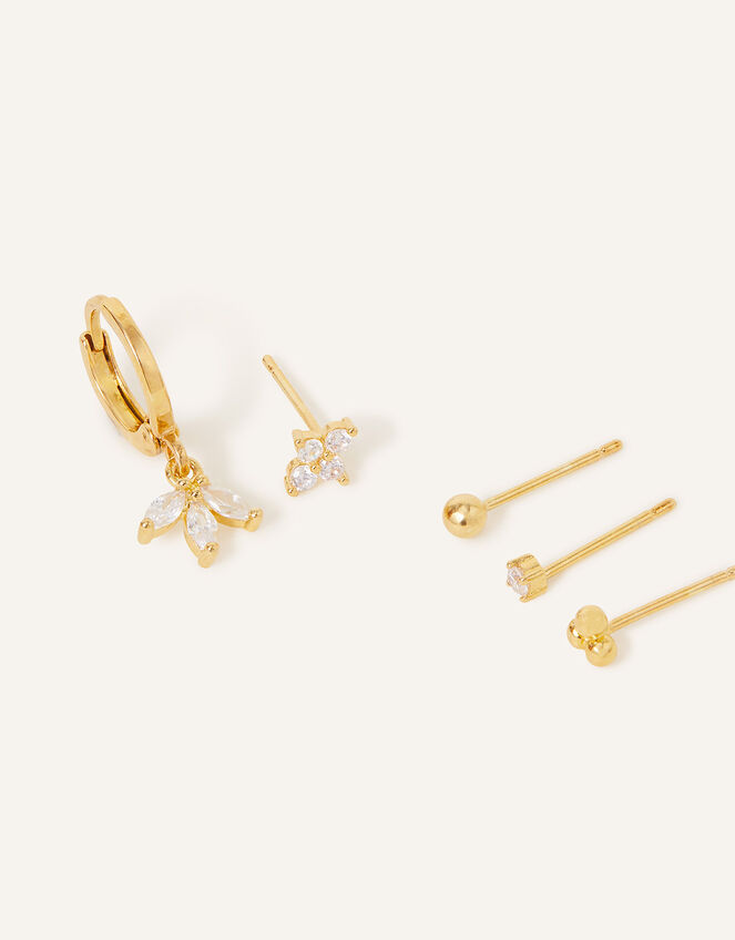 14ct Gold-Plated Irregular Earrings 5 Pack, , large