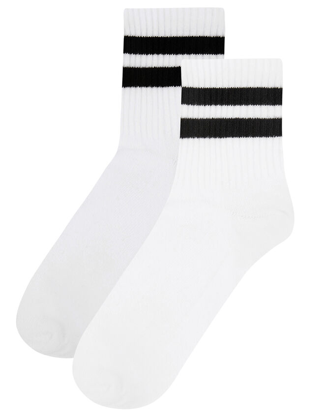 Stripe Varsity Socks Set of Two, White (WHITE), large