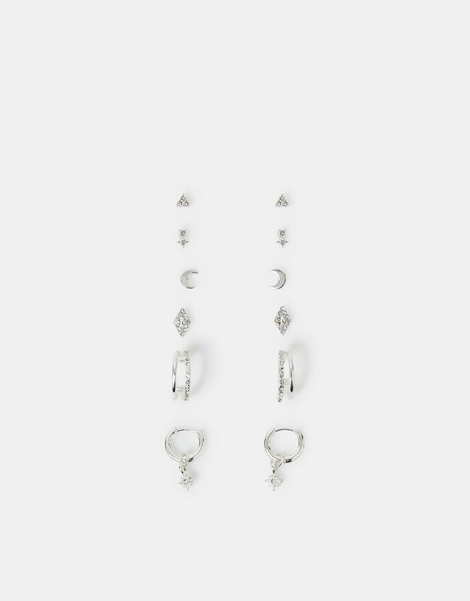 6-Pack Starry Night Stud and Hoop Earrings Silver, , large