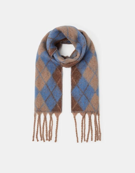 Super Soft Argyle Print Knitted Scarf, , large