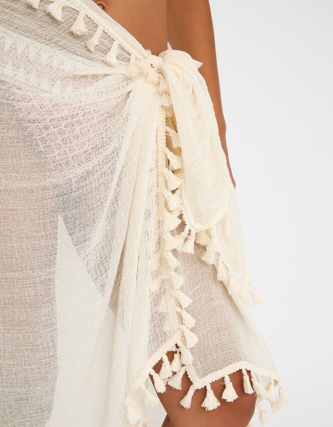Tassel Trim Sarong, Ivory (IVORY), large