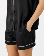 Satin Button Down Pyjama Set, Black (BLACK), large