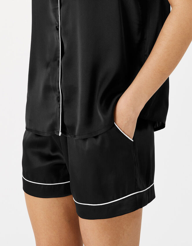 Satin Button Down Pyjama Set, Black (BLACK), large