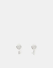 Sterling Silver Diamanté Key Stud Earrings, , large