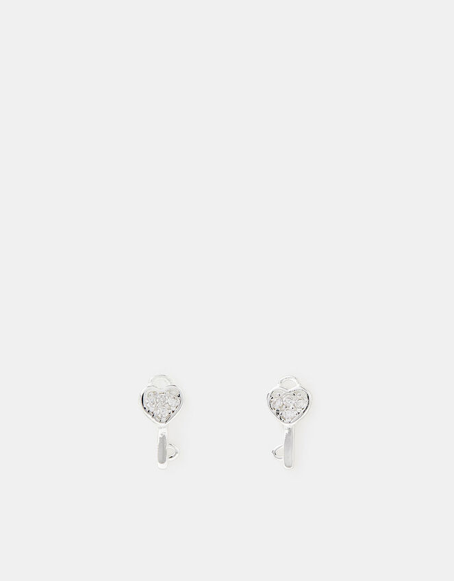 Sterling Silver Diamanté Key Stud Earrings, , large
