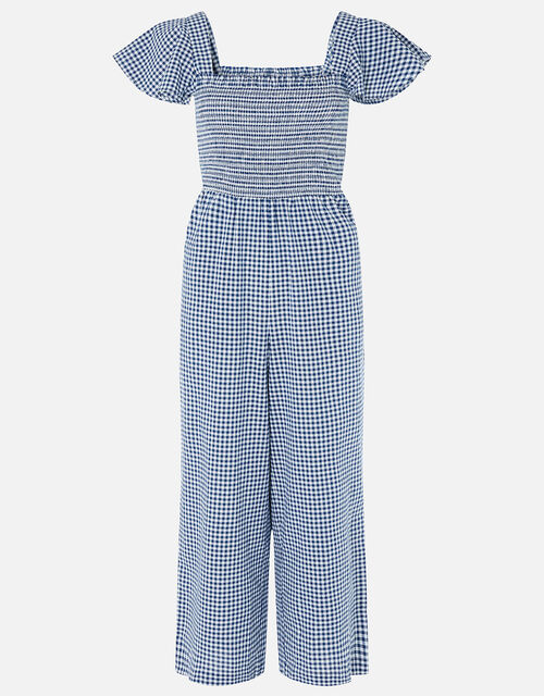 Gingham Print Smocked Jumpsuit Blue Summer Holiday Jumpsuits Playsuits Accessorize Global