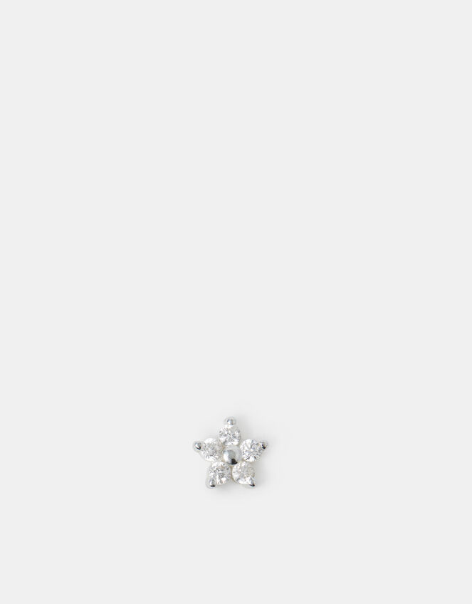 Sterling Silver Flower Flatback Stud, , large