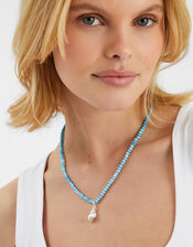Shell Pendant Beaded Necklace Blue, , large